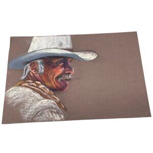 Vintage Western Cowboy Pastel Art Brown Paper western rectangle brown hat READ
